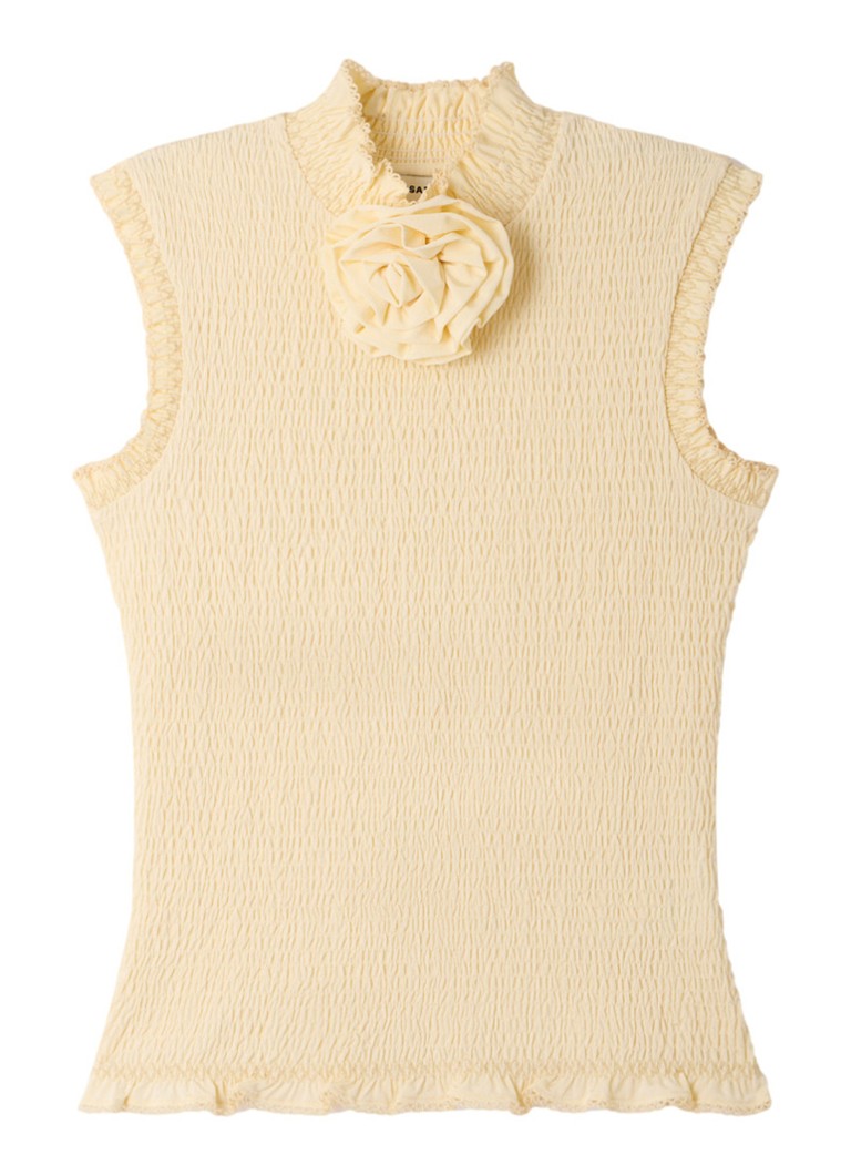 Sandro Dames Top met smockwerk en bloemdetail in de kleur Vanilla / Beige