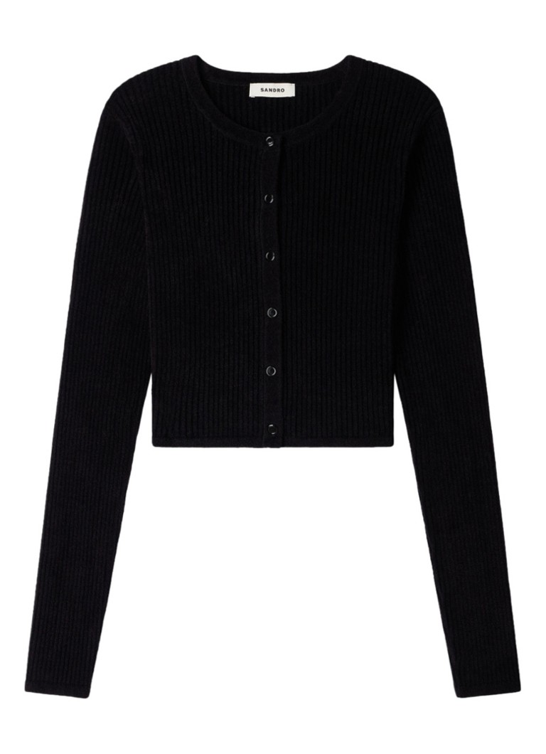 Sandro Dames Fijngebreid vest met ronde hals in de kleur Zwart