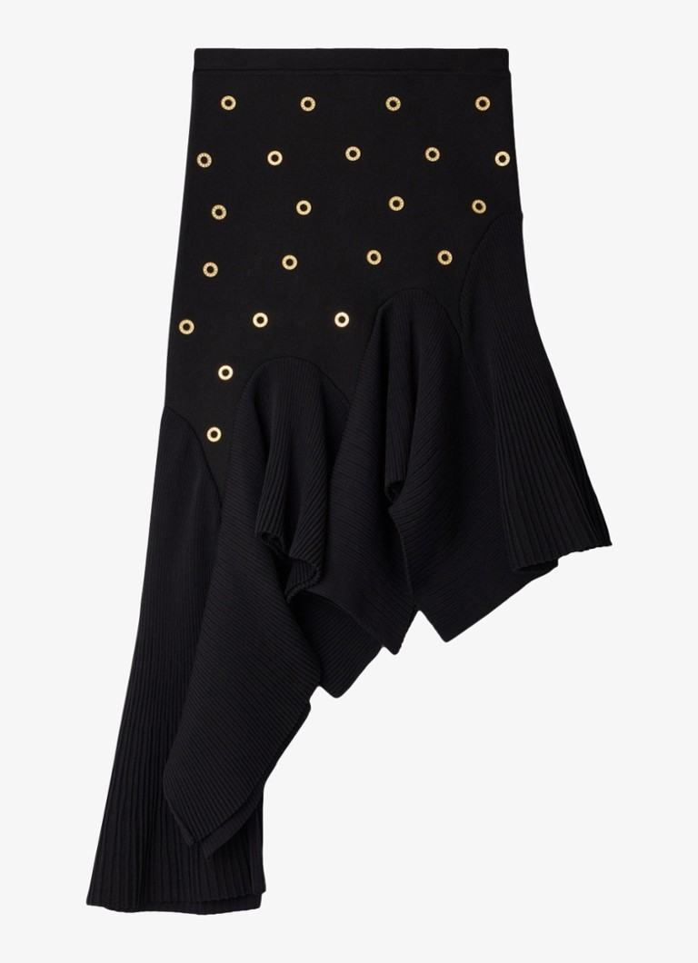 Sandro Dames Midi asymmetrische rok met applicatie in de kleur Zwart