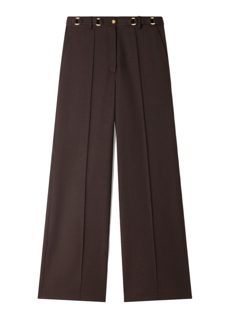 Sandro Dames High waist wide fit pantalon in wolblend met ceintuur in de kleur Lichtbruin