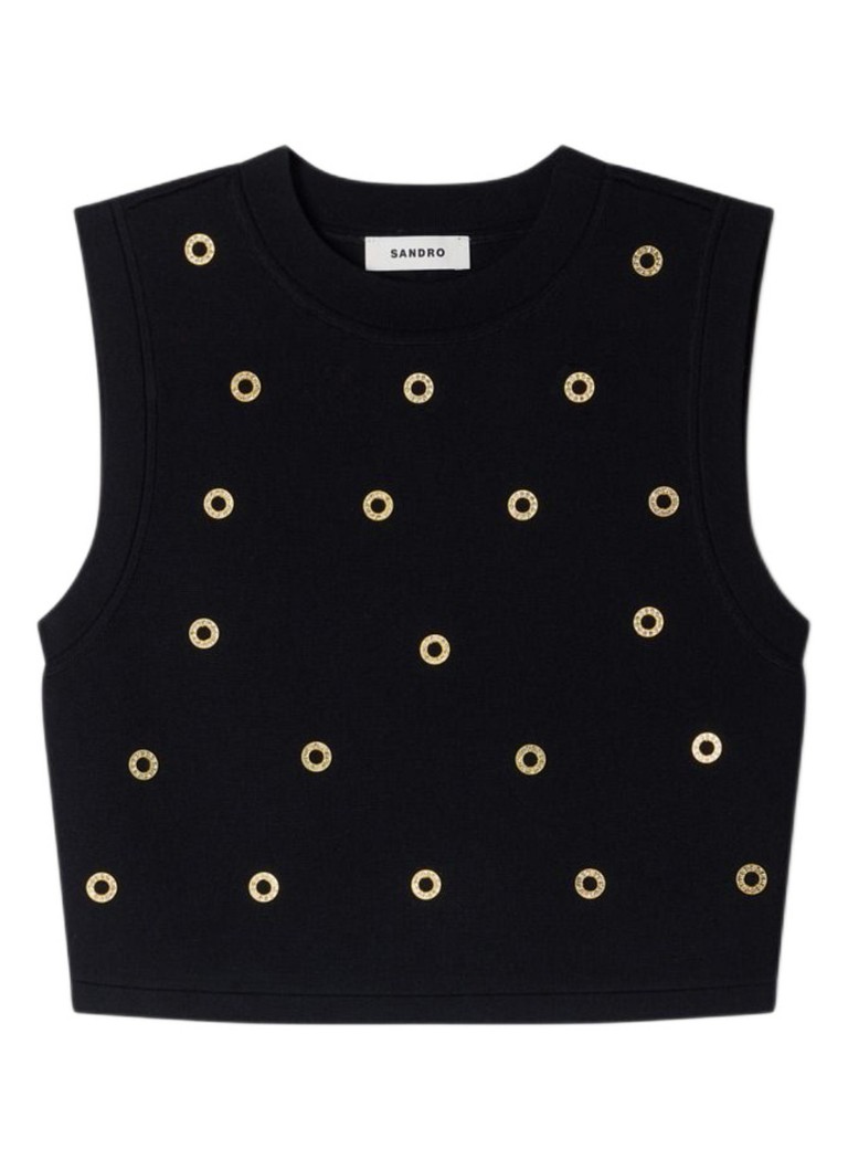 Sandro Dames Fijngebreide crop top met studs in de kleur Zwart