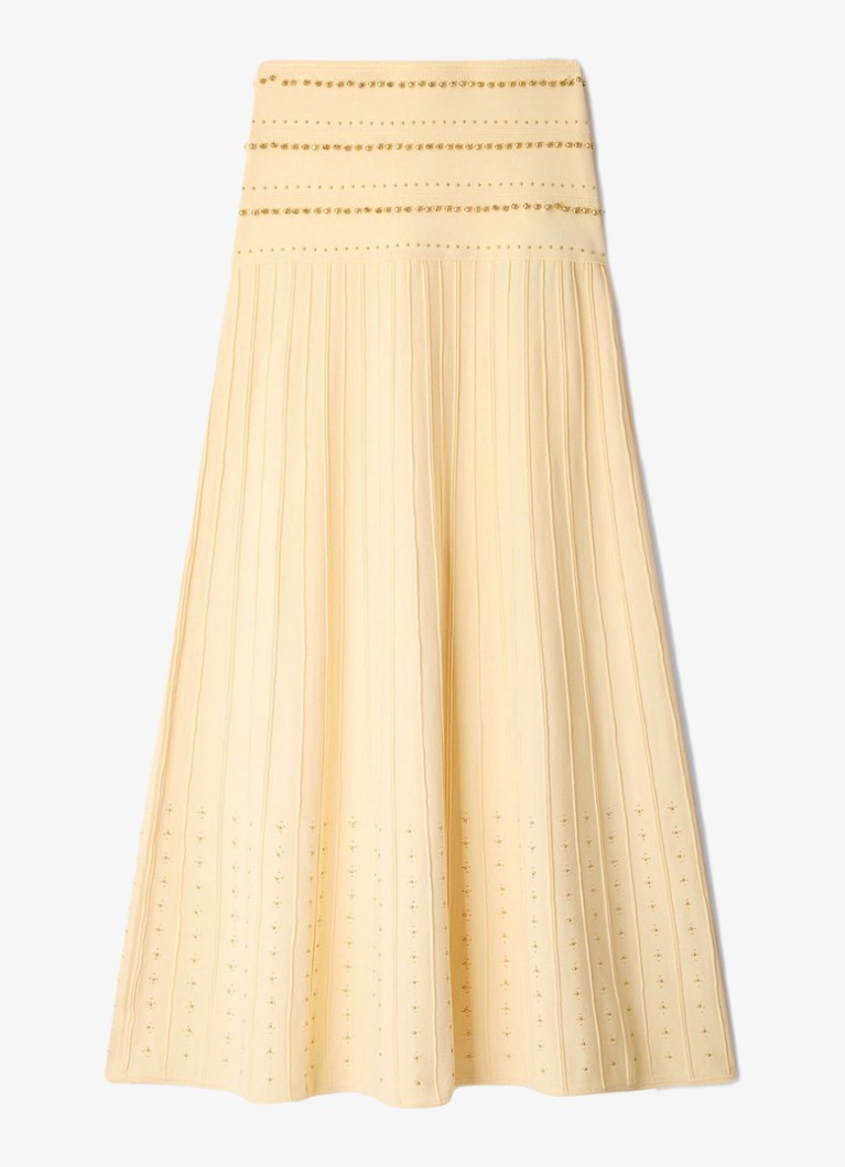 Sandro Dames Lange gebreide rok met kwasjes in de kleur Vanilla / Geel