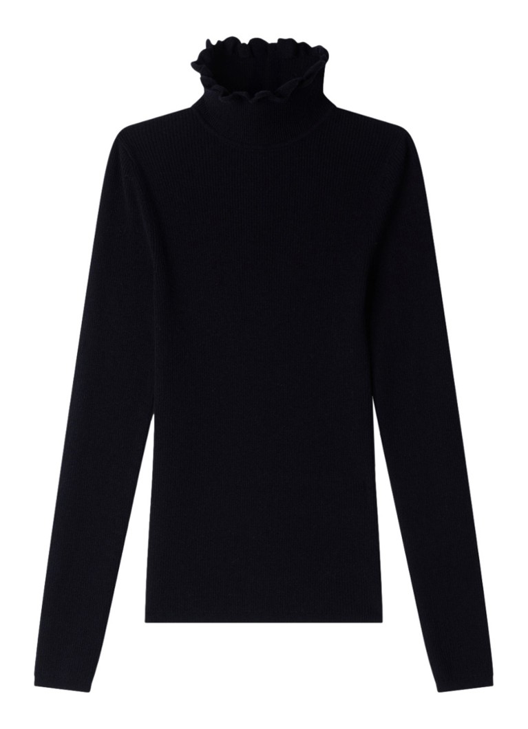 Sandro Dames Fijngebreide trui met col in wolblend in de kleur Black / Zwart