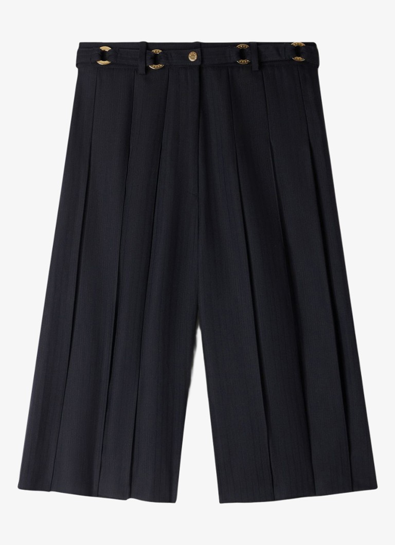 Sandro Dames High waist loose fit korte broek met plooien en afneembare riem in de kleur Blauw
