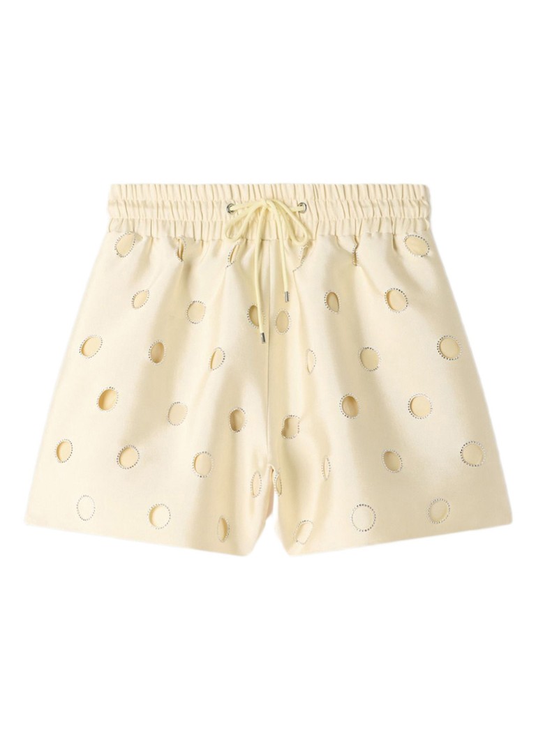Sandro Dames High waist wide fit korte broek met strass in de kleur Vanillegeel