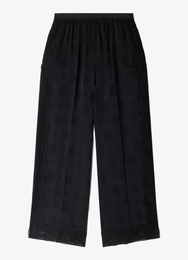 Sandro Dames High waist wide fit pantalon met jacquard dessin en zakken in de kleur Black / Zwart