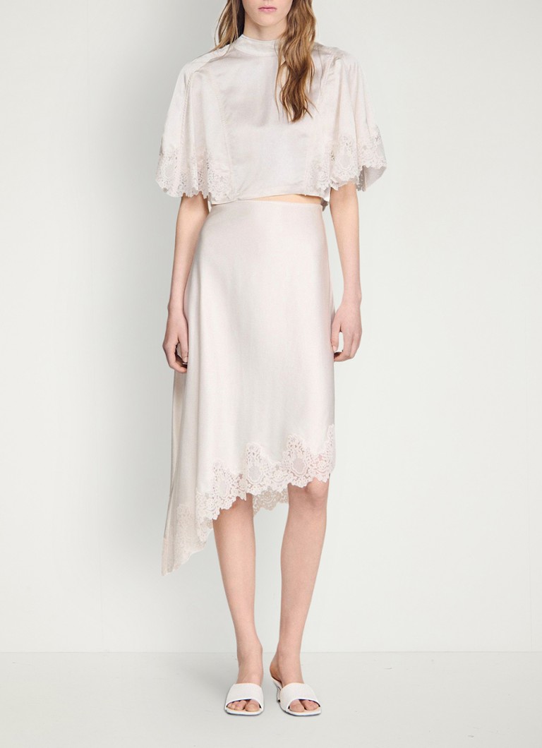Sandro Dames Asymmetrische rok met details van kant in de kleur Ecru / Wit