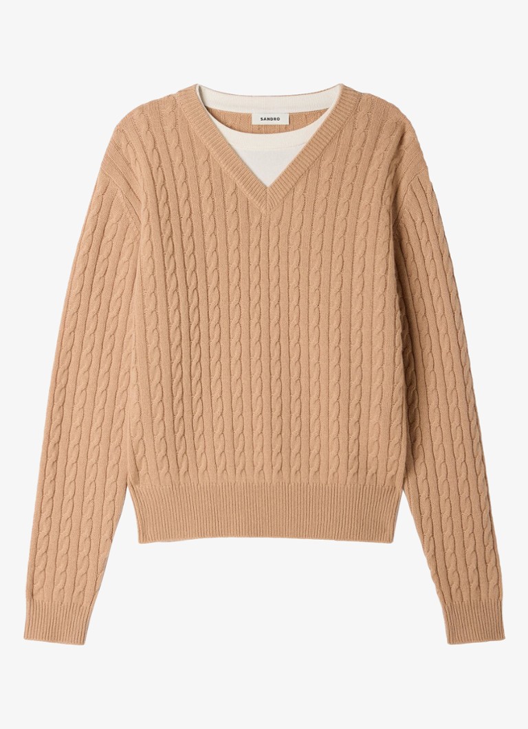 Sandro Dames Ribgebreide trui in wolblend in de kleur Beige