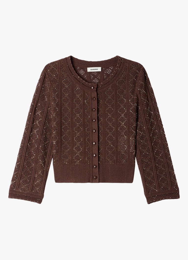 Sandro Dames Strass knit cropped cardigan in de kleur Brown / Bruin