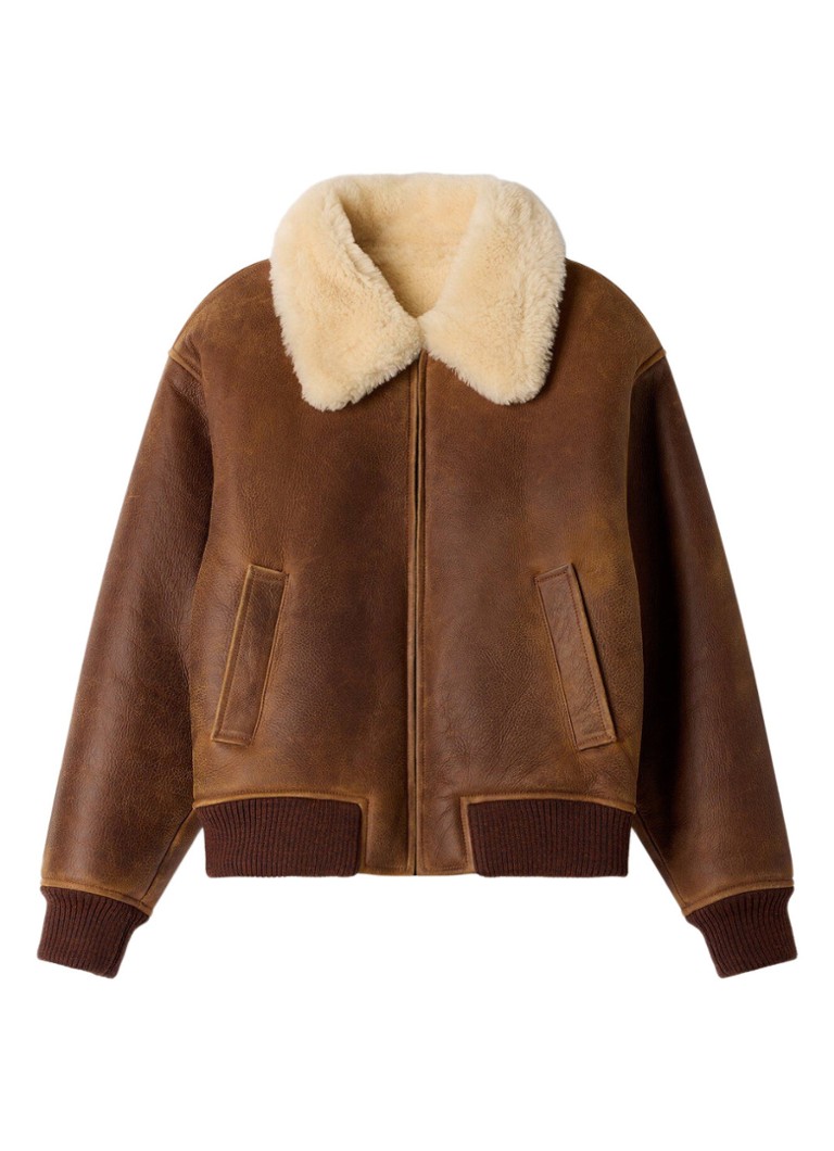 Sandro Dames Jack van leer met details van wol in de kleur Bruin