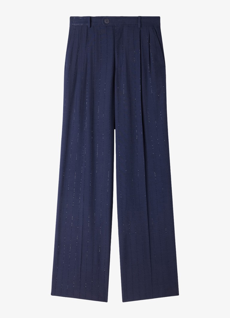 Sandro Dames High waist straight fit pantalon met strass in de kleur Donkerblauw