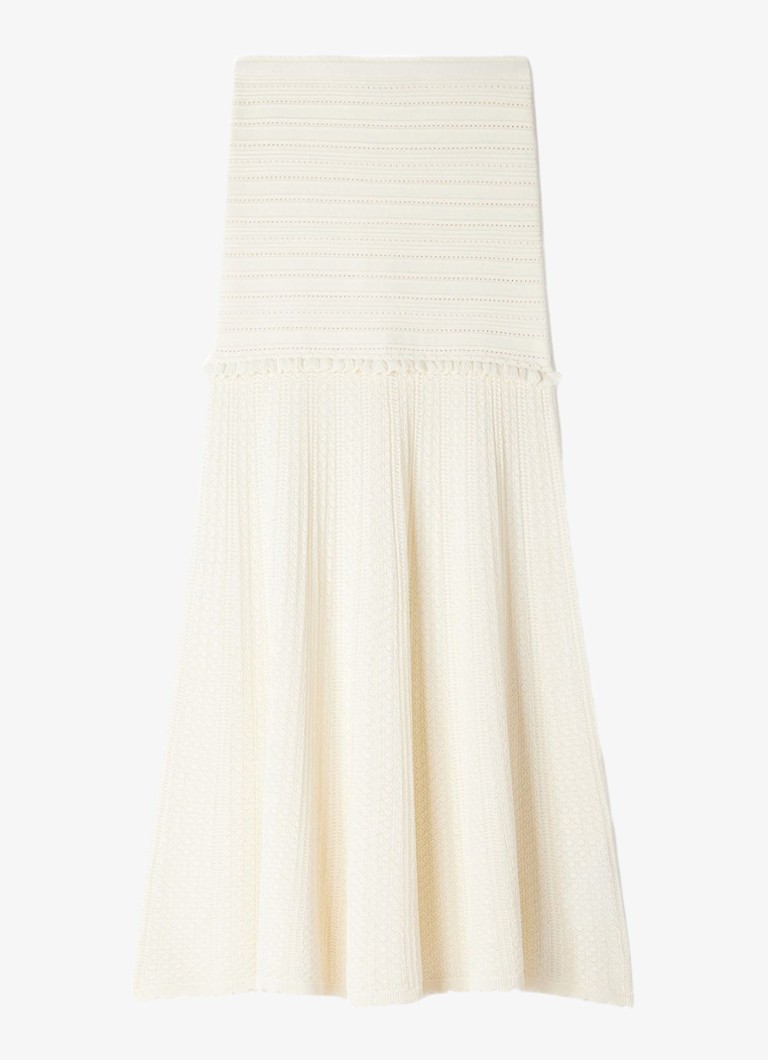 Sandro Dames Midi rok met opengewerkt dessin in de kleur Beige