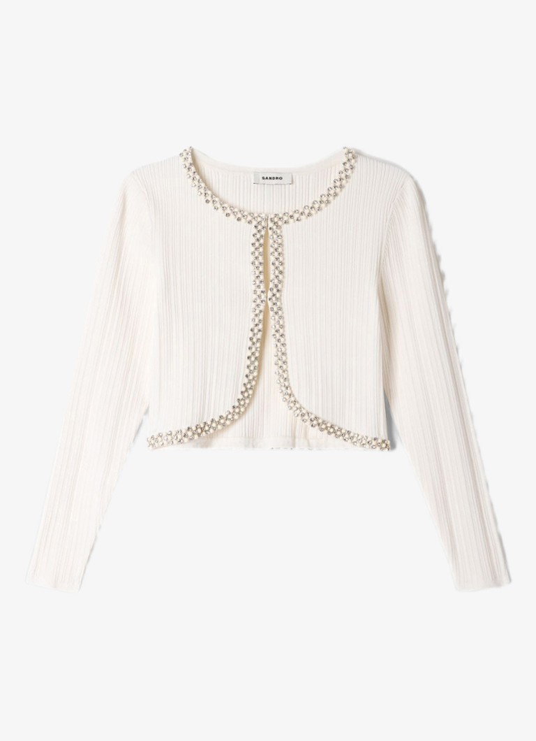 Sandro Dames Kort vest met parels en stras in de kleur Wit