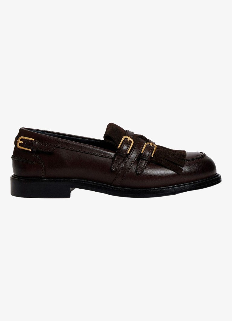 Sandro Dames Loafer van leer met gespjes in de kleur Brown / Bruin