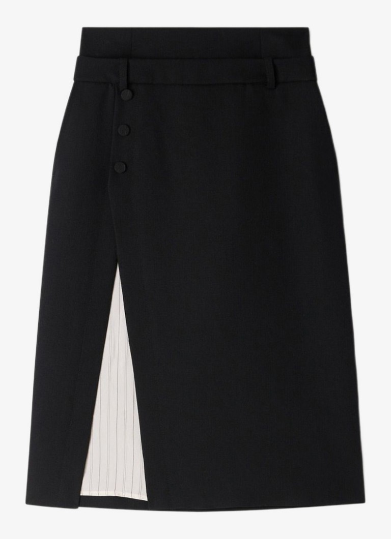 Sandro Dames High waist midi rok van wol met split in de kleur Zwart