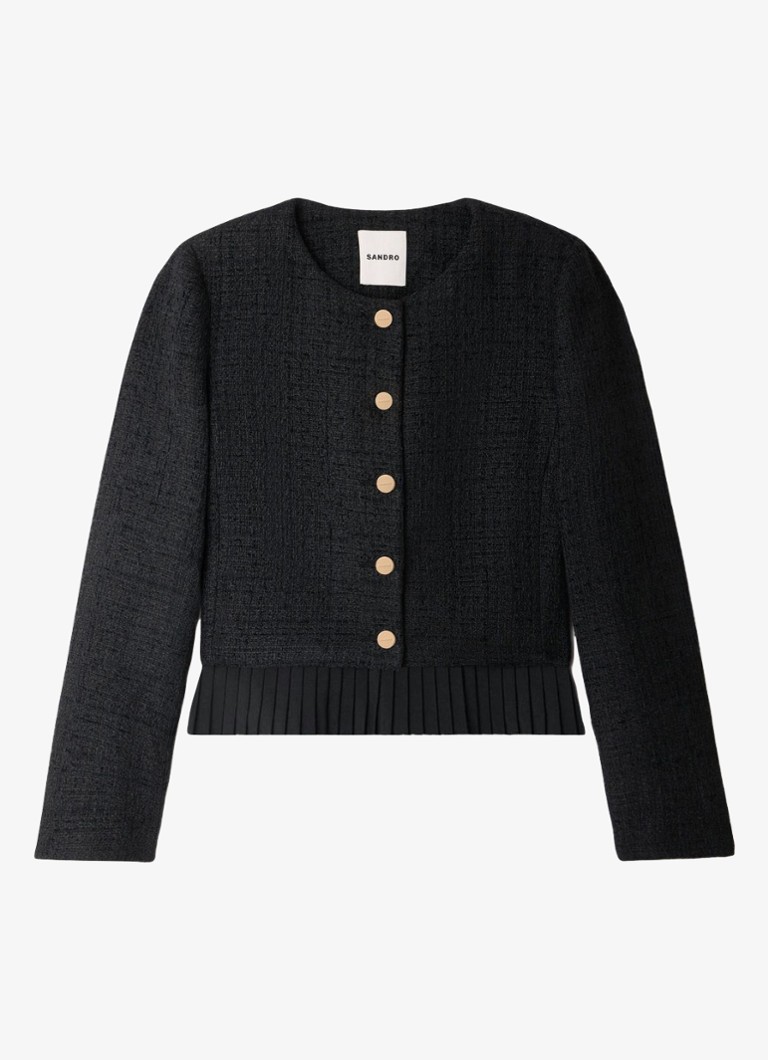 Sandro Dames Blazer met tweed-look in de kleur Zwart