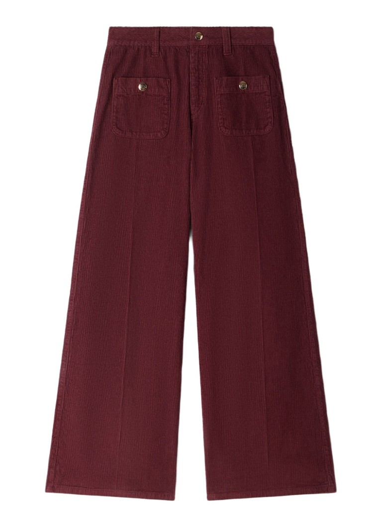 Sandro Dames High waist wide fit pantalon van corduroy in de kleur Bordeauxrood