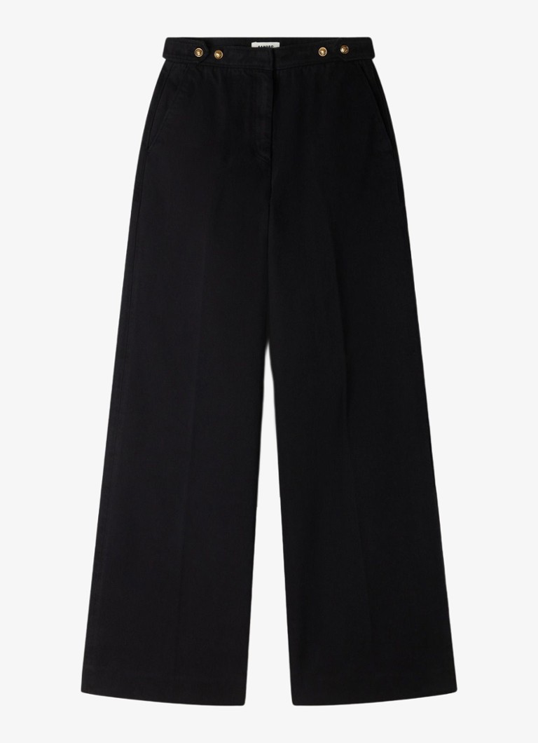 Sandro Dames High waist wide fit pantalon met steekzakken in de kleur Zwart