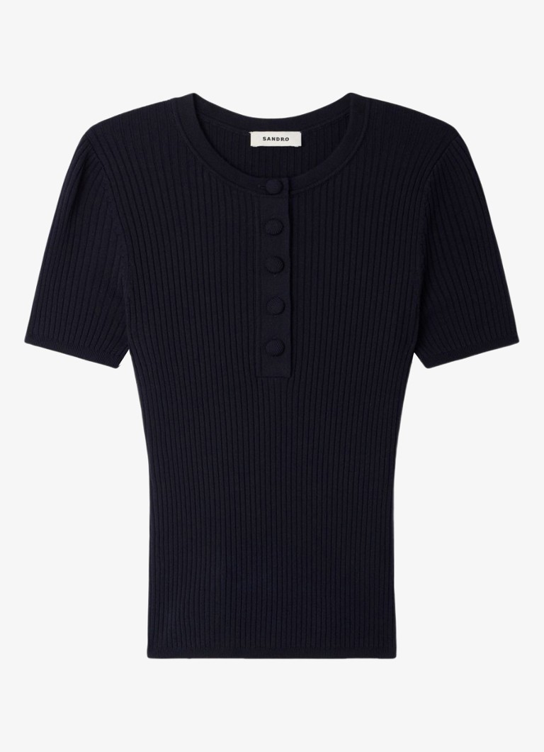 Sandro Dames Gebreide trui met knopen in de kleur Blauw