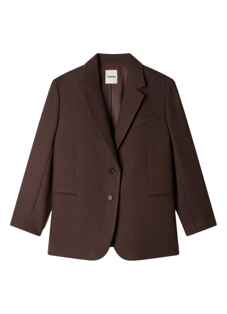 Sandro Dames Blazer in wolblend met strass in de kleur Donkerbruin