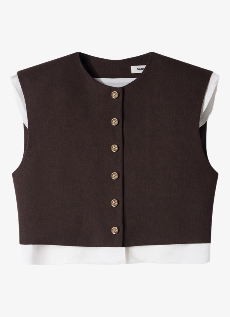 Sandro Dames 2-in-1 crop top in wolblend in de kleur Lichtbruin