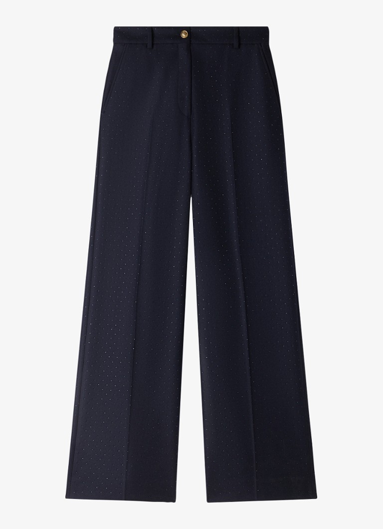 Sandro Dames High waist wide fit pantalon met strass in de kleur Blauw