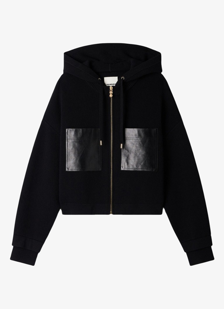 Sandro Dames Sweatvest met details van leer in de kleur Zwart