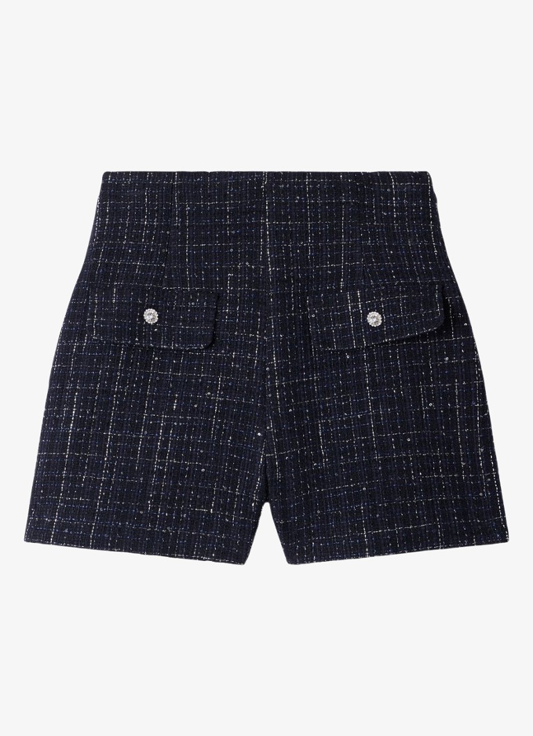 Sandro Dames High waist wide fit korte broek met tweed-look in de kleur Donkerblauw