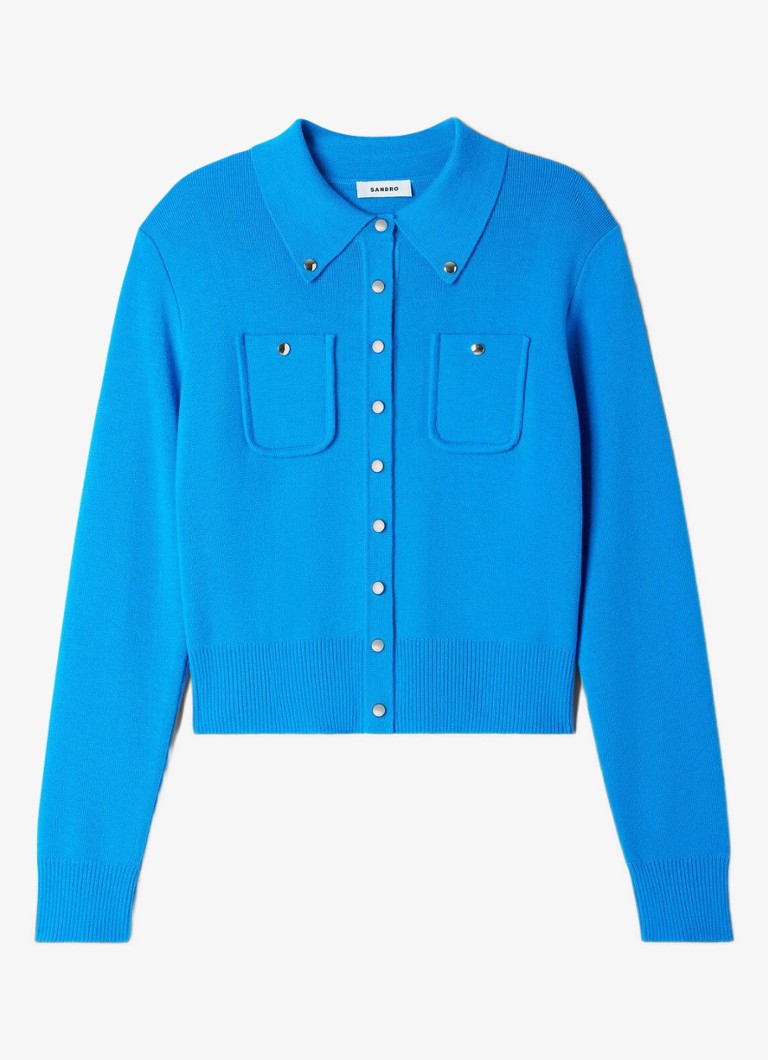 Sandro Dames Fijngebreid vest met sierknopen in de kleur Blue / Blauw