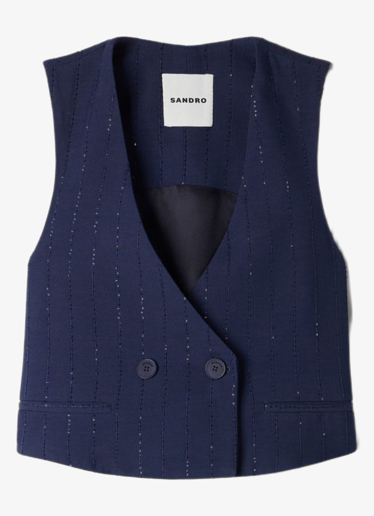 Sandro Dames Gilet met gestreept detail en V-hals in de kleur Dark Navy / Blauw