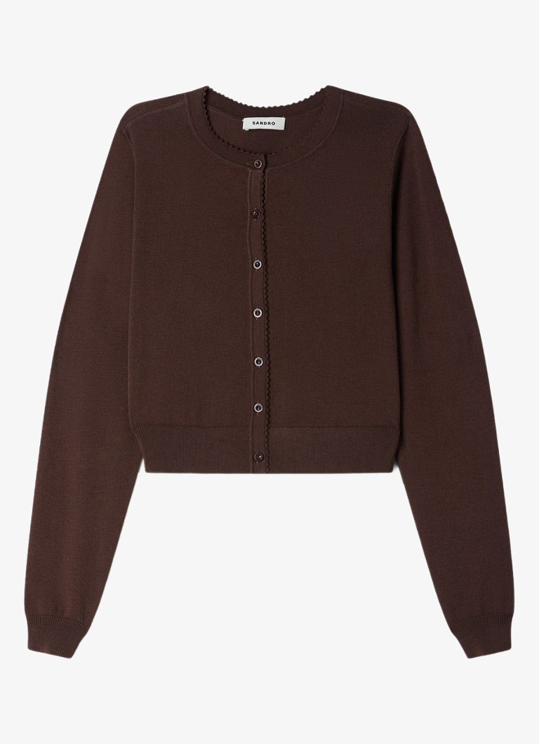 Sandro Dames Grofgebreid vest met ronde hals in de kleur Bruin
