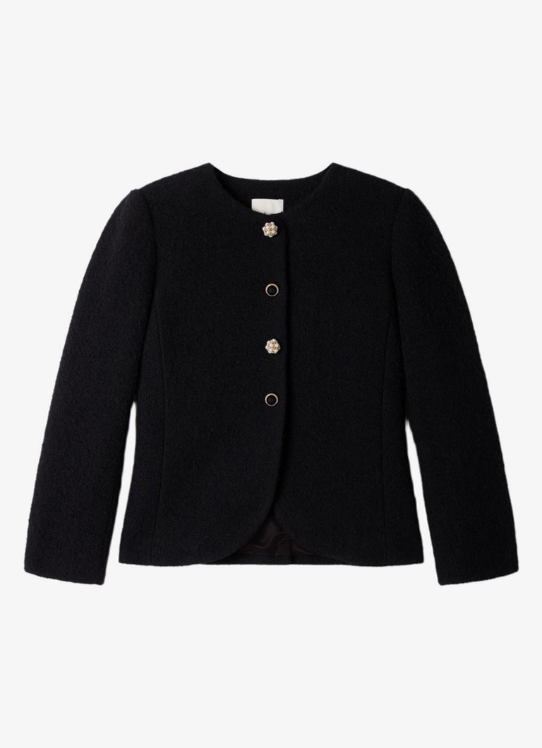 Sandro Dames Blazer in wolblend in de kleur Zwart