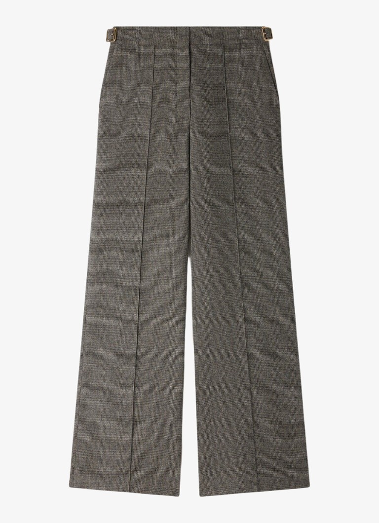 Sandro Dames High waist wide fit pantalon met pied-de-poule dessin in de kleur Grijs