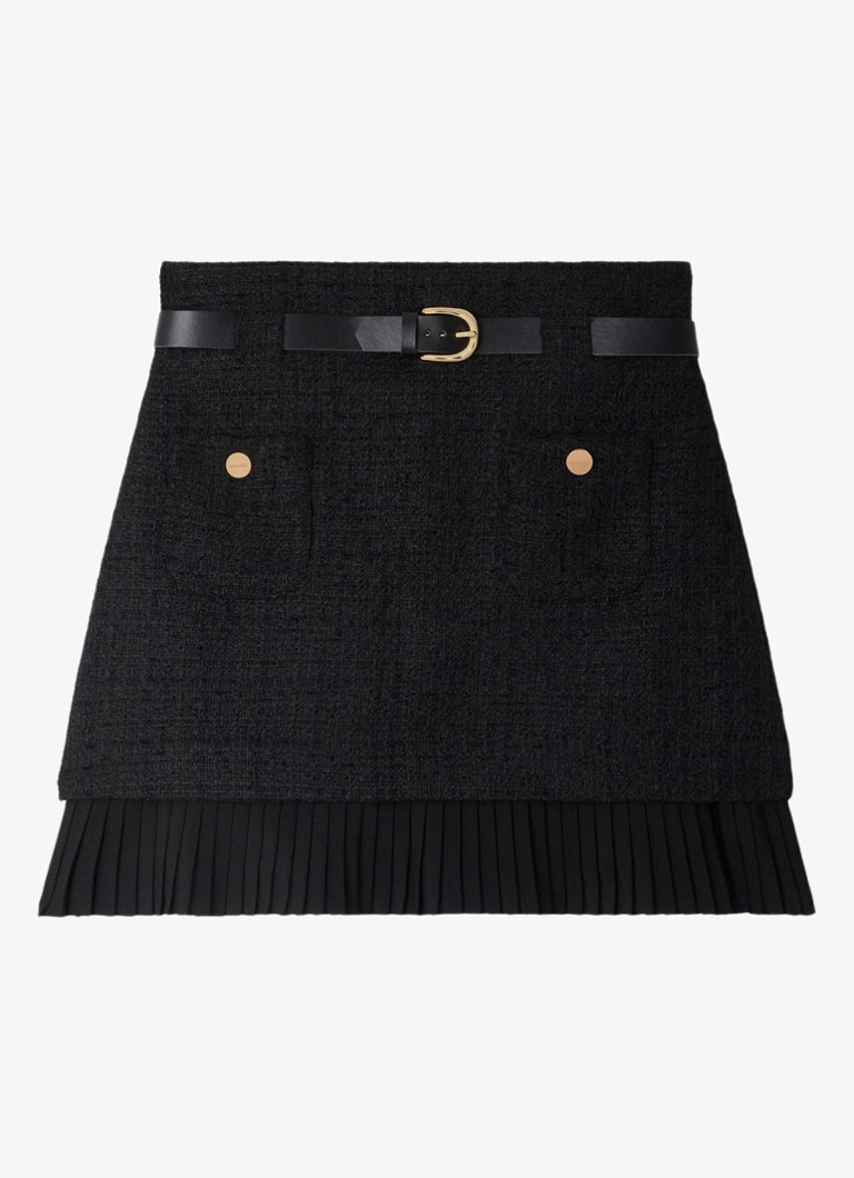 Sandro Dames Mini rok met tweed-look in de kleur Black / Zwart
