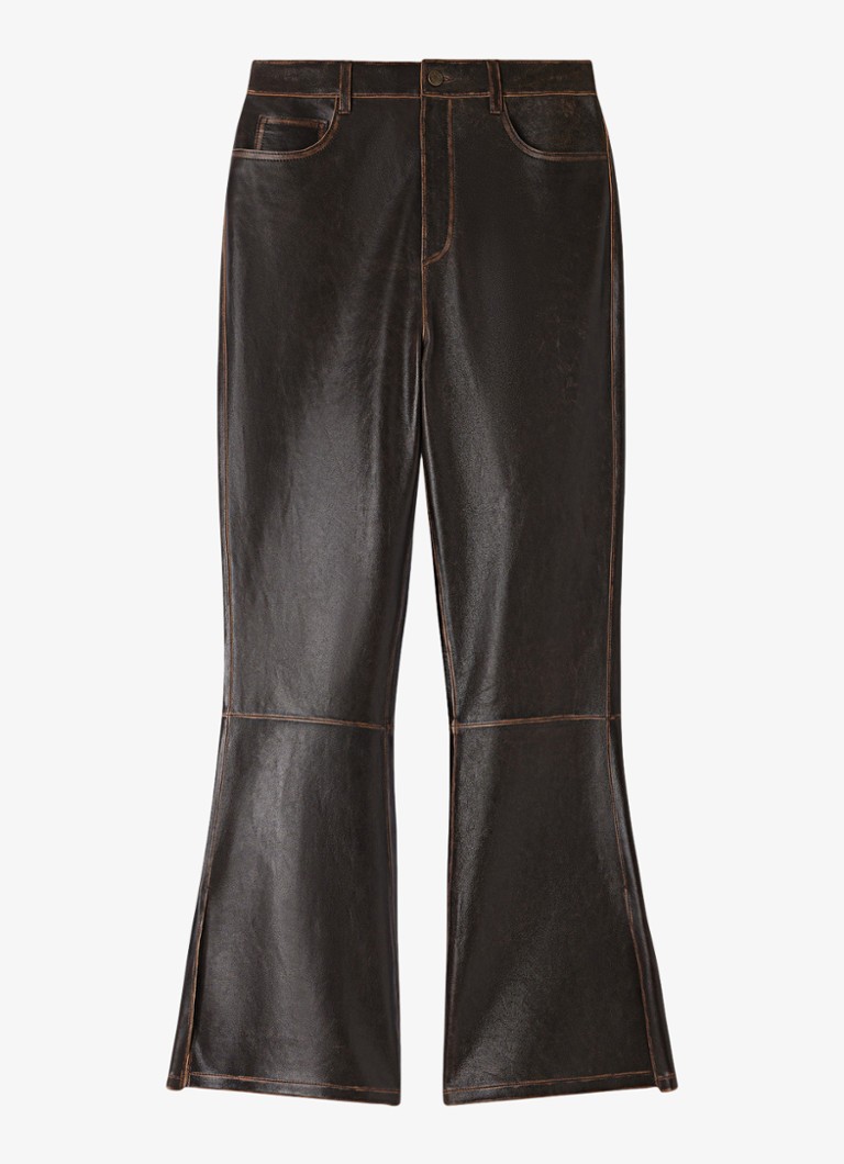 Sandro Dames High waist flared broek van leer in de kleur Donkerbruin
