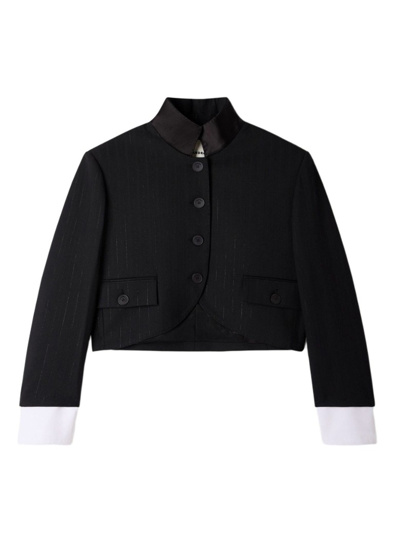 Sandro Dames Cropped blazer in wolblend met lurex en opstaande kraag in de kleur Zwart