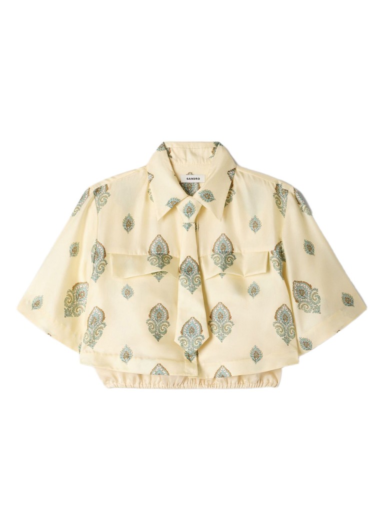 Sandro Dames Cropped blouse met stropdas en paisley dessin in de kleur Lichtgeel