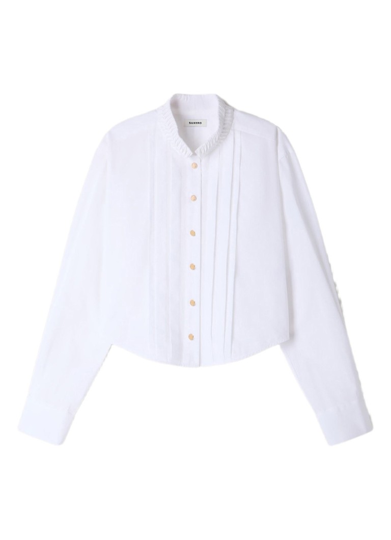 Sandro Dames Blouse met plooidetail en opstaande kraag in de kleur Wit