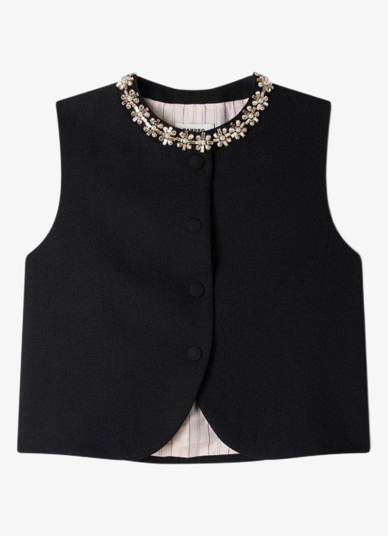 Sandro Dames Gilet met sierlijke halslijn in de kleur Zwart