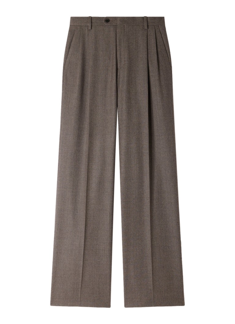 Sandro Dames High waist straight fit pantalon van wol in de kleur Taupe