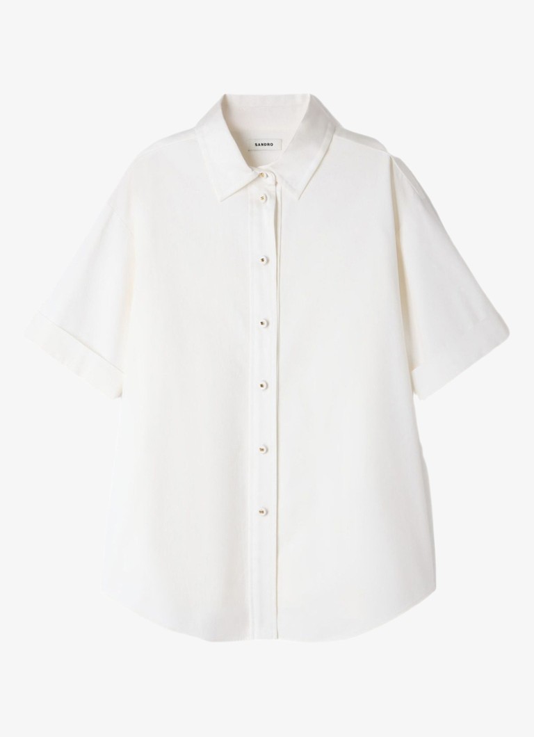 Sandro Dames Oversized blouse met geplooid detail in de kleur Ecru / Wit