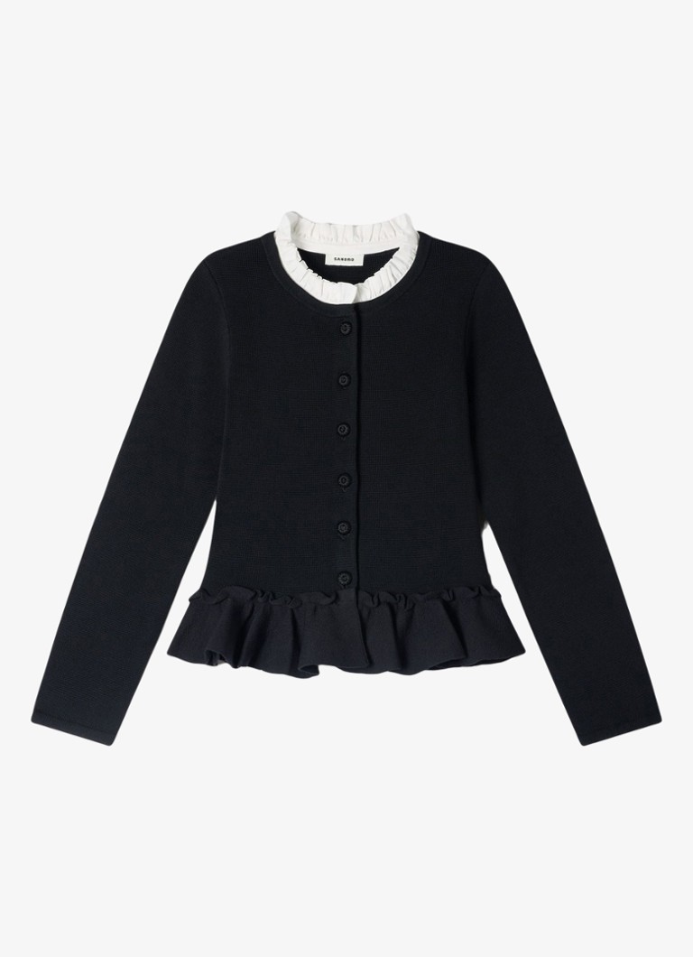 Sandro Dames Fijngebreid vest met peplum en geborduurde knopen in de kleur Zwart