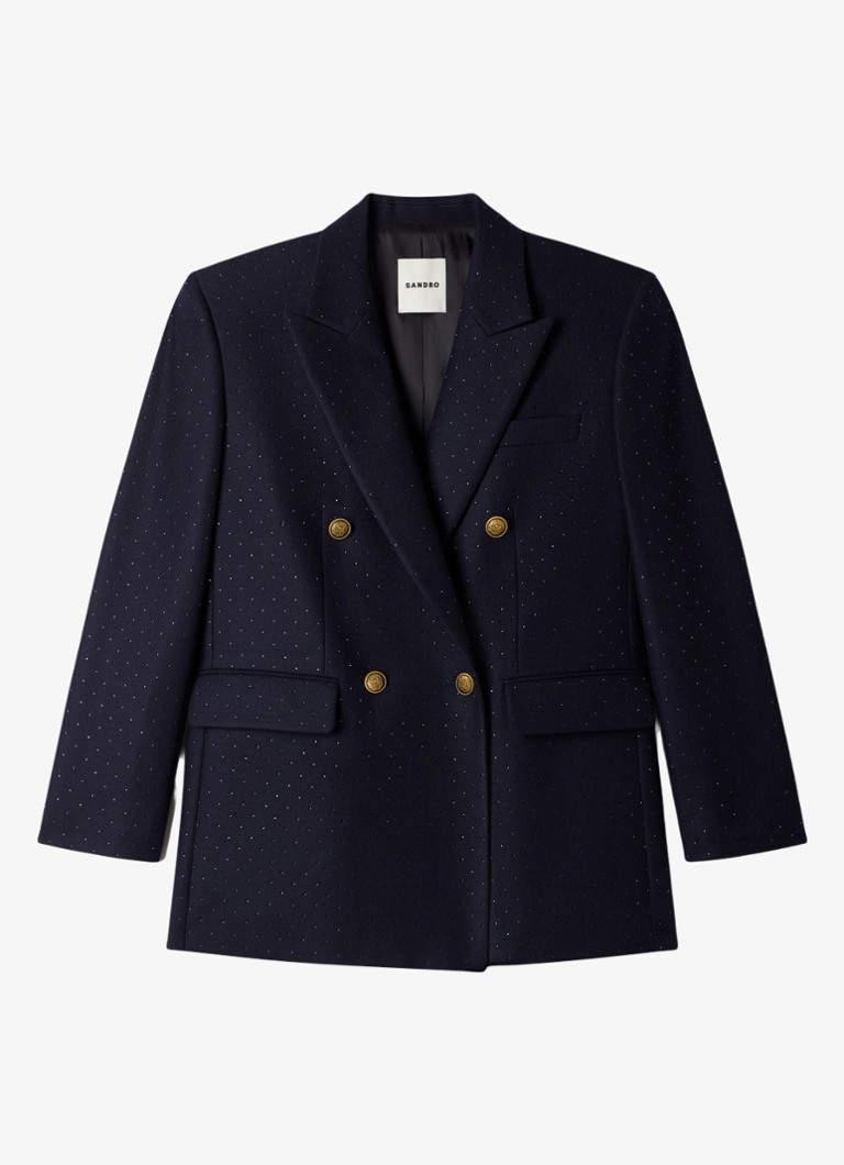 Sandro Dames Double-breasted blazer van wol met strass in de kleur Donkerblauw