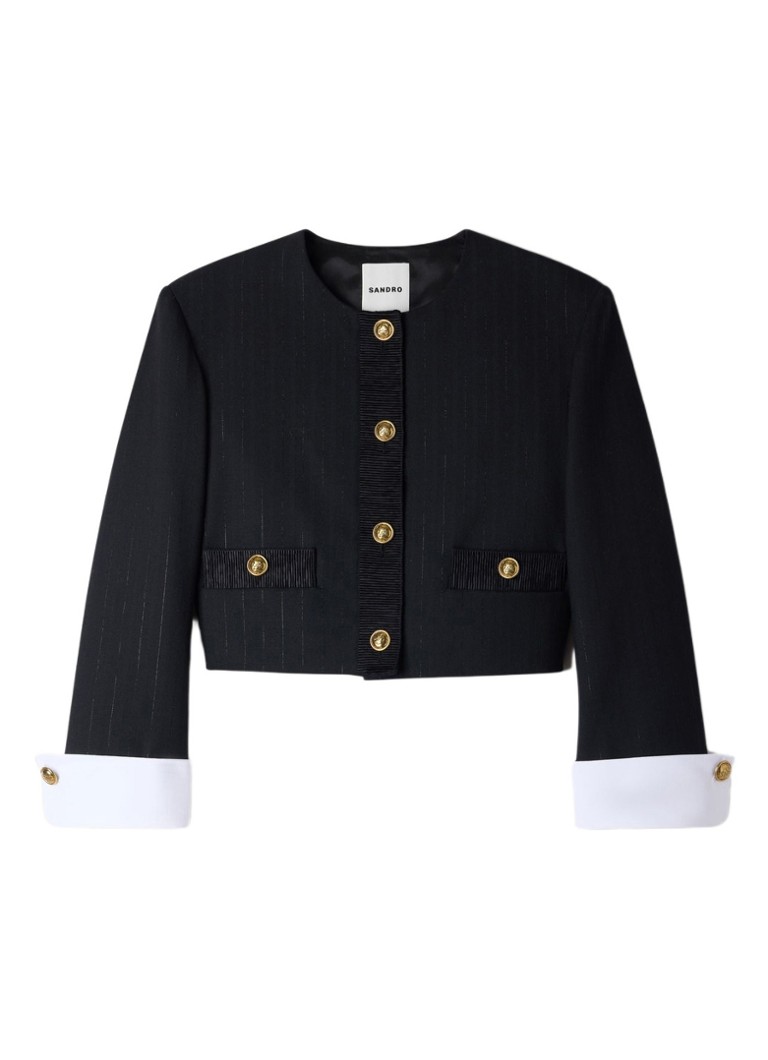 Sandro Dames Cropped blazer in wolblend met lurex en krijtstreep in de kleur Zwart