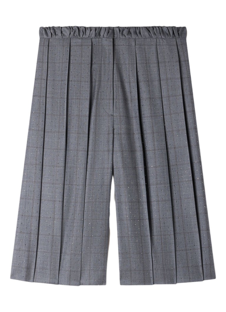 Sandro Dames High waist wide fit korte pantalon van wol met ruitdessin en strass in de kleur Donkergrijs