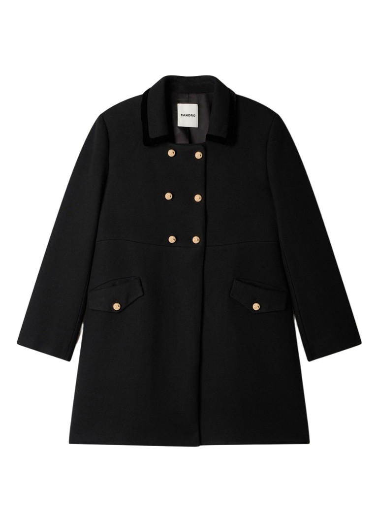 Sandro Dames Double-breasted trenchcoat in wolblend in de kleur Zwart