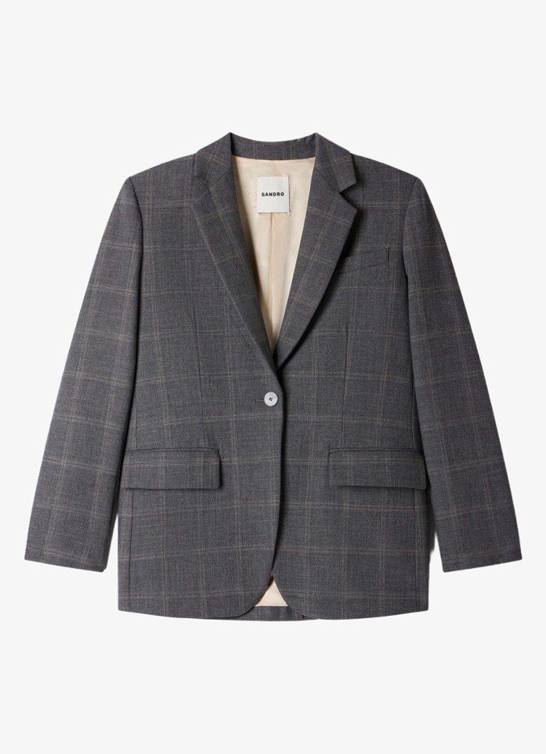 Sandro Dames Blazer met ruit dessin in de kleur Grijs