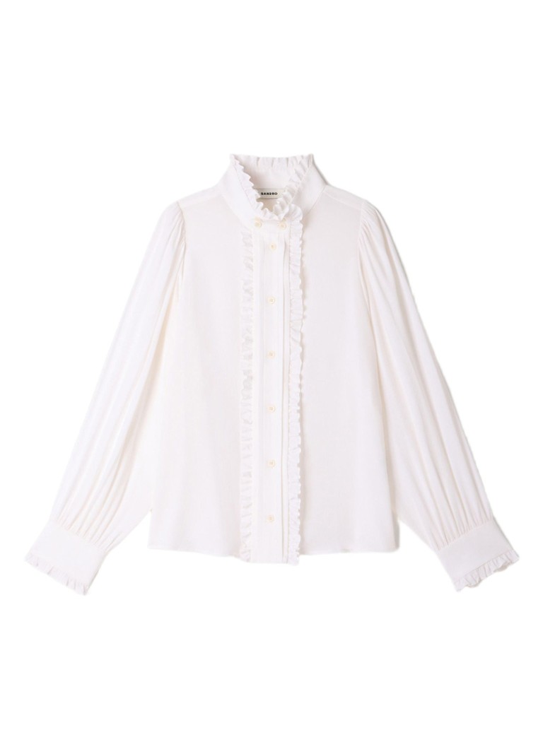 Sandro Dames Blouse van zijde met ruches in de kleur Wit