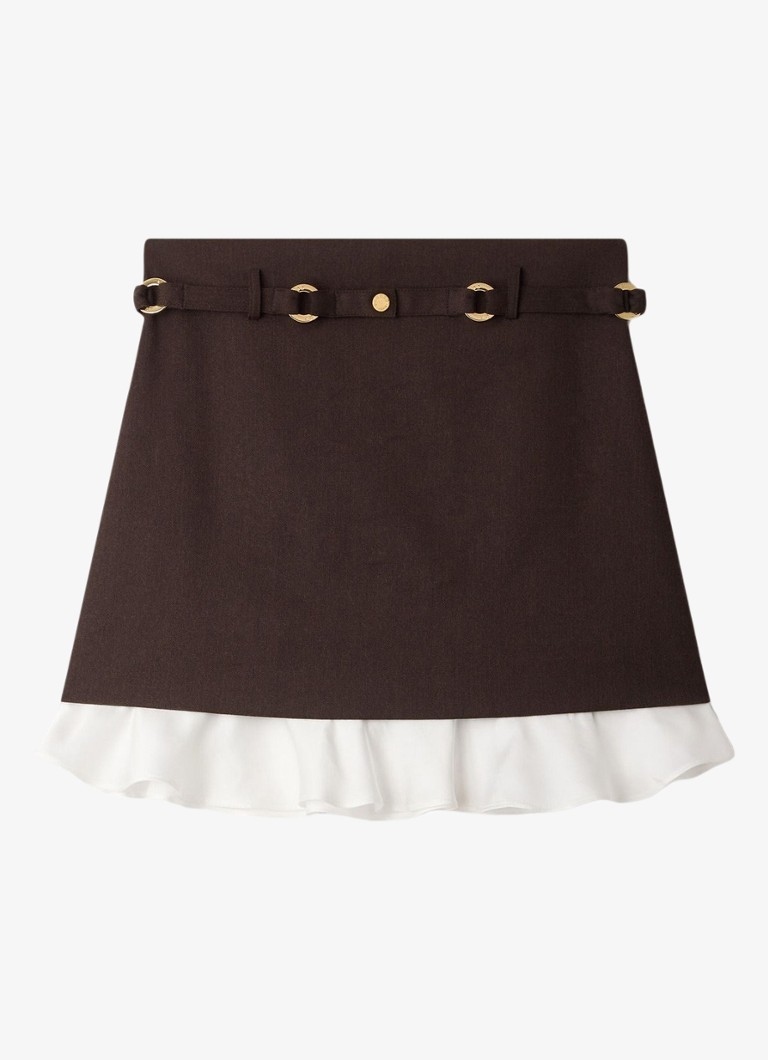 Sandro Dames Mini broekrok in wolblend met ruches in de kleur Bruin