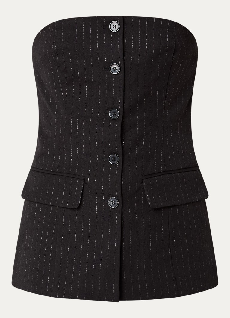 Selected Dames Feli top met krijtstreep en glansdraad in de kleur Zwart, maat: 40